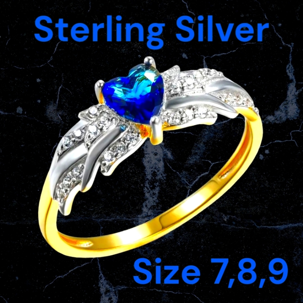 Sterling Silver 925 Beautiful Blue Heart 💙 and Wings Ring 💍!! 💍